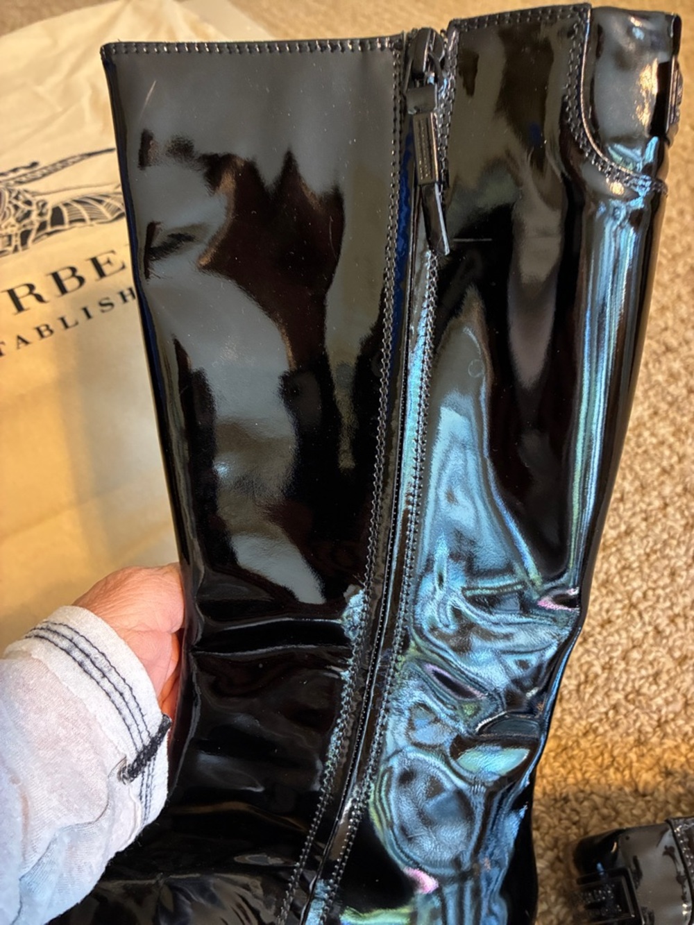 Burberry Glossy Black Patent Mid-Calf Zip Boots - Picture 7 of 12